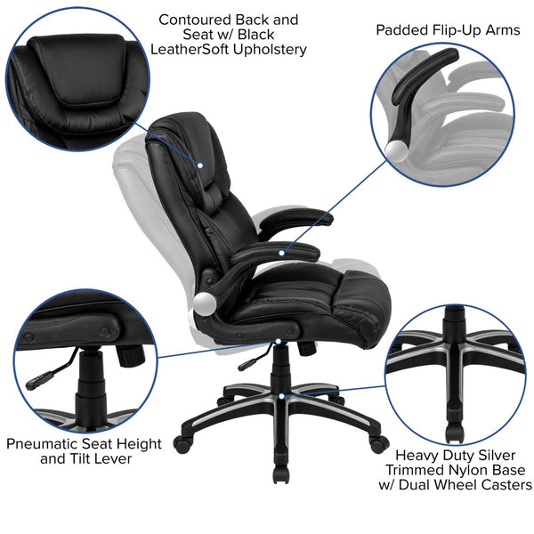 English Elm Hansel High Back Executive Office Chair - Ergonomic LeatherSoft with Adjustable Headrest & Arms BT-9896H-GG