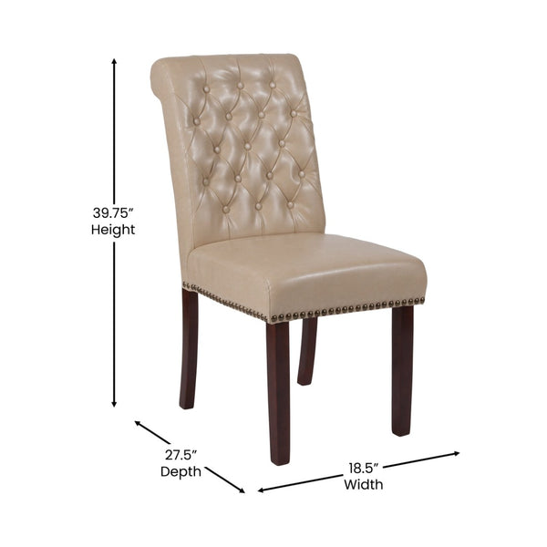 English Elm HERCULES Parsons Chair with Rolled Back, Brass Nailhead Trim & Walnut Finish for Elegant Living Spaces Beige LeatherSoft BT-P-BG-LEA-GG