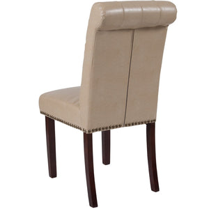 English Elm HERCULES Parsons Chair with Rolled Back, Brass Nailhead Trim & Walnut Finish for Elegant Living Spaces Beige LeatherSoft BT-P-BG-LEA-GG