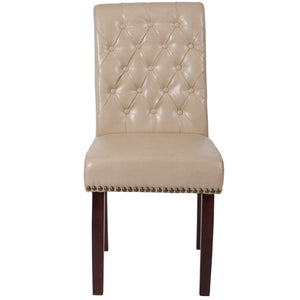 English Elm HERCULES Parsons Chair with Rolled Back, Brass Nailhead Trim & Walnut Finish for Elegant Living Spaces Beige LeatherSoft BT-P-BG-LEA-GG