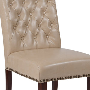 English Elm HERCULES Parsons Chair with Rolled Back, Brass Nailhead Trim & Walnut Finish for Elegant Living Spaces Beige LeatherSoft BT-P-BG-LEA-GG