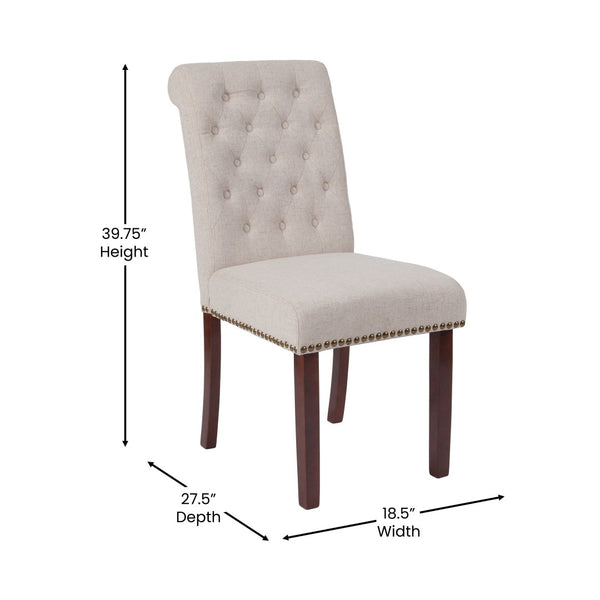 English Elm HERCULES Parsons Chair with Rolled Back, Brass Nailhead Trim & Walnut Finish for Elegant Living Spaces Beige Fabric BT-P-BGE-FAB-GG