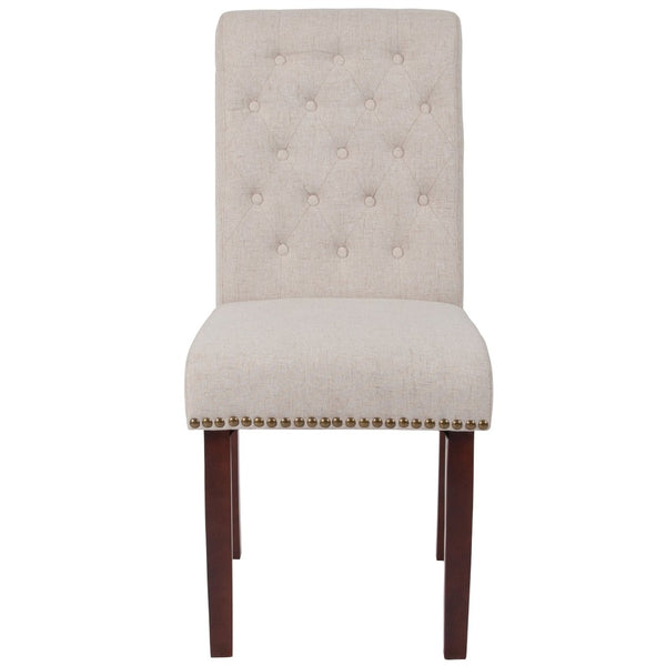 English Elm HERCULES Parsons Chair with Rolled Back, Brass Nailhead Trim & Walnut Finish for Elegant Living Spaces Beige Fabric BT-P-BGE-FAB-GG