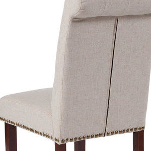 English Elm HERCULES Parsons Chair with Rolled Back, Brass Nailhead Trim & Walnut Finish for Elegant Living Spaces Beige Fabric BT-P-BGE-FAB-GG