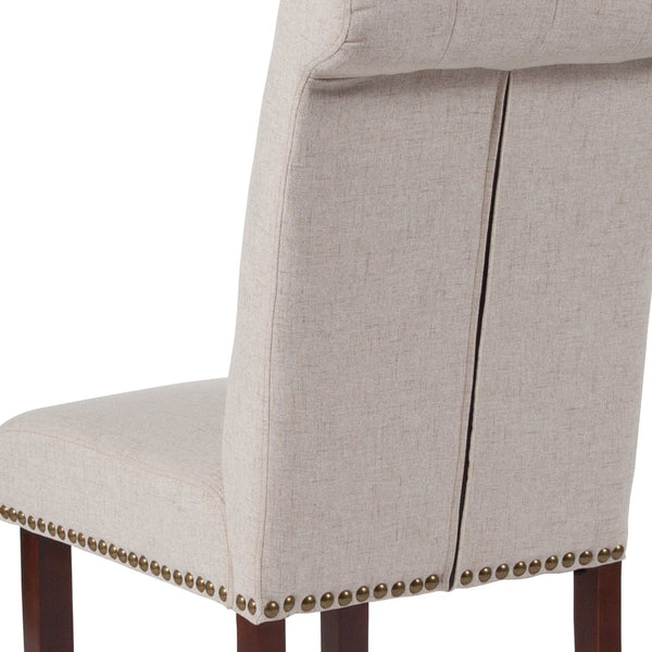 English Elm HERCULES Parsons Chair with Rolled Back, Brass Nailhead Trim & Walnut Finish for Elegant Living Spaces Beige Fabric BT-P-BGE-FAB-GG