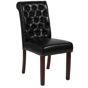 English Elm HERCULES Parsons Chair with Rolled Back, Brass Nailhead Trim & Walnut Finish for Elegant Living Spaces Black LeatherSoft BT-P-BK-LEA-GG