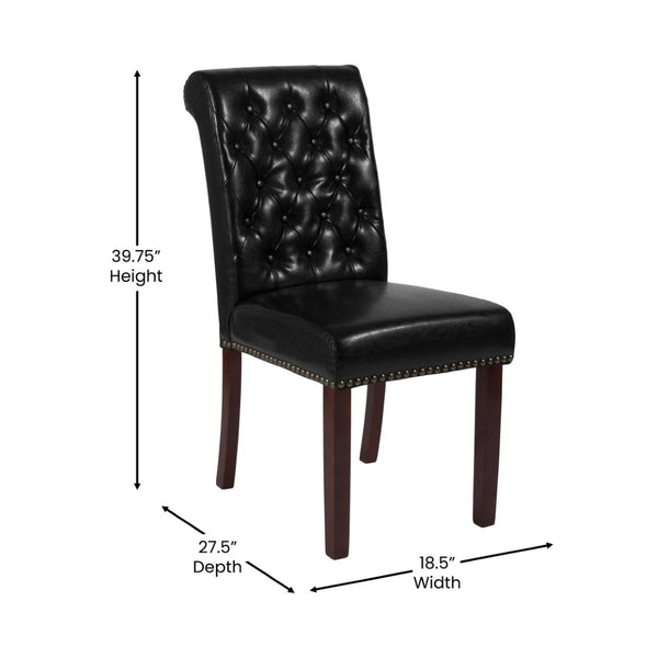English Elm HERCULES Parsons Chair with Rolled Back, Brass Nailhead Trim & Walnut Finish for Elegant Living Spaces Black LeatherSoft BT-P-BK-LEA-GG