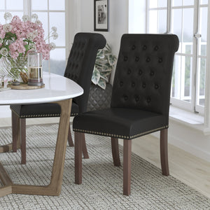 English Elm HERCULES Parsons Chair with Rolled Back, Brass Nailhead Trim & Walnut Finish for Elegant Living Spaces Black LeatherSoft BT-P-BK-LEA-GG
