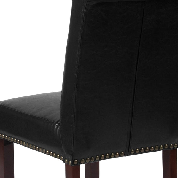 English Elm HERCULES Parsons Chair with Rolled Back, Brass Nailhead Trim & Walnut Finish for Elegant Living Spaces Black LeatherSoft BT-P-BK-LEA-GG