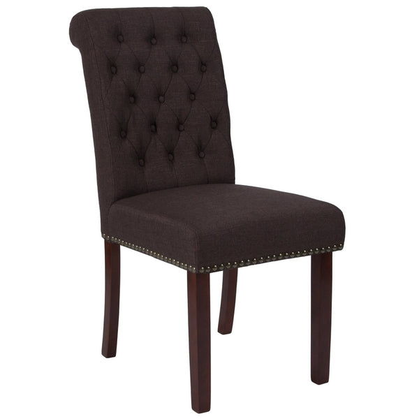 English Elm HERCULES Series Elegant Brown Fabric Parsons Chair with Brass Nail Trim and Walnut Legs for Comfort BT-P-BRN-FAB-GG