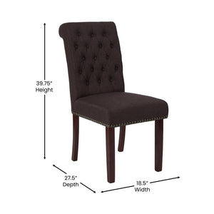 English Elm HERCULES Series Elegant Brown Fabric Parsons Chair with Brass Nail Trim and Walnut Legs for Comfort BT-P-BRN-FAB-GG