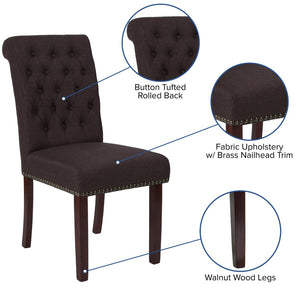 English Elm HERCULES Series Elegant Brown Fabric Parsons Chair with Brass Nail Trim and Walnut Legs for Comfort BT-P-BRN-FAB-GG