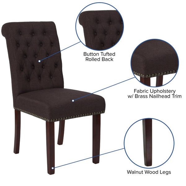 English Elm HERCULES Series Elegant Brown Fabric Parsons Chair with Brass Nail Trim and Walnut Legs for Comfort BT-P-BRN-FAB-GG