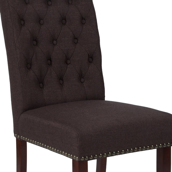English Elm HERCULES Series Elegant Brown Fabric Parsons Chair with Brass Nail Trim and Walnut Legs for Comfort BT-P-BRN-FAB-GG