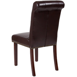 English Elm HERCULES Parsons Chair with Rolled Back, Brass Nailhead Trim & Walnut Finish for Elegant Living Spaces Brown LeatherSoft BT-P-BRN-LEA-GG