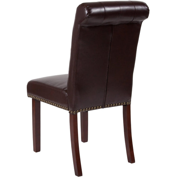 English Elm HERCULES Parsons Chair with Rolled Back, Brass Nailhead Trim & Walnut Finish for Elegant Living Spaces Brown LeatherSoft BT-P-BRN-LEA-GG