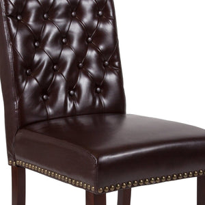 English Elm HERCULES Parsons Chair with Rolled Back, Brass Nailhead Trim & Walnut Finish for Elegant Living Spaces Brown LeatherSoft BT-P-BRN-LEA-GG