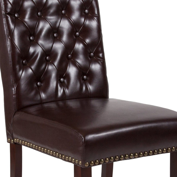 English Elm HERCULES Parsons Chair with Rolled Back, Brass Nailhead Trim & Walnut Finish for Elegant Living Spaces Brown LeatherSoft BT-P-BRN-LEA-GG
