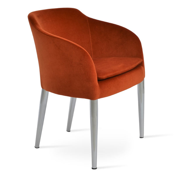 Soho Concept Buca Arm Metal Armchair - Stylish Chrome Base With Boucle, Velvet, And Nubuck Fabrics - 10-year Guarantee Chrome,Orange  Soho-concept-dining-chair-01621