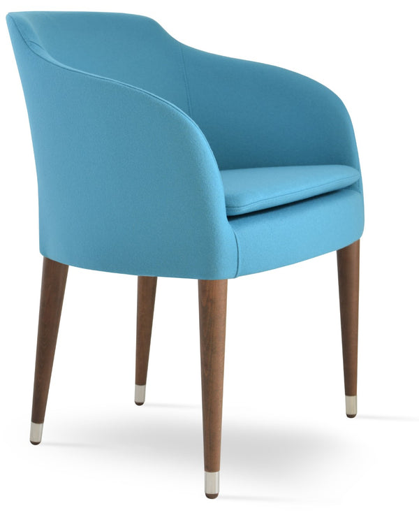Soho Concept Buca Arm Wood Armchair - Elegant Dining Chair In Camira Blazer Wool With 10-year Guarantee, Walnut Turquoise  Soho-concept-dining-chair-01656
