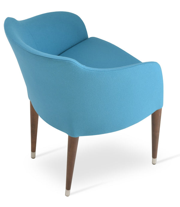 Soho Concept Buca Arm Wood Armchair - Elegant Dining Chair In Camira Blazer Wool With 10-year Guarantee, Walnut Turquoise  Soho-concept-dining-chair-01656
