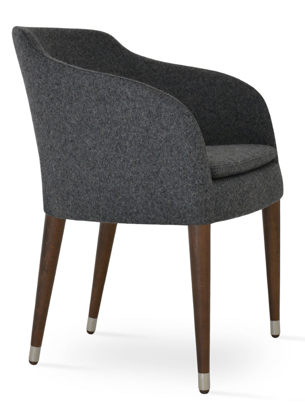 Soho Concept Buca Arm Wood Armchair - Elegant Dining Chair In Camira Blazer Wool With 10-year Guarantee, Walnut Walnut,Dark Grey  Soho-concept-dining-chair-01651