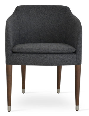 Soho Concept Buca Arm Wood Armchair - Elegant Dining Chair In Camira Blazer Wool With 10-year Guarantee, Walnut Walnut,Dark Grey  Soho-concept-dining-chair-01651