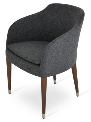 Soho Concept Buca Arm Wood Armchair - Elegant Dining Chair In Camira Blazer Wool With 10-year Guarantee, Walnut Walnut,Dark Grey  Soho-concept-dining-chair-01651