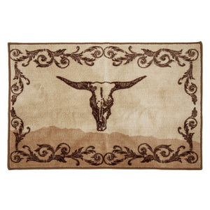 Hiend Accents Longhorn Skull Scrollwork Rug – Rustic Elegance For Southwestern Home Decor, Durable & Stylish Accent Tan,Cream  Bw1762-tt-oc