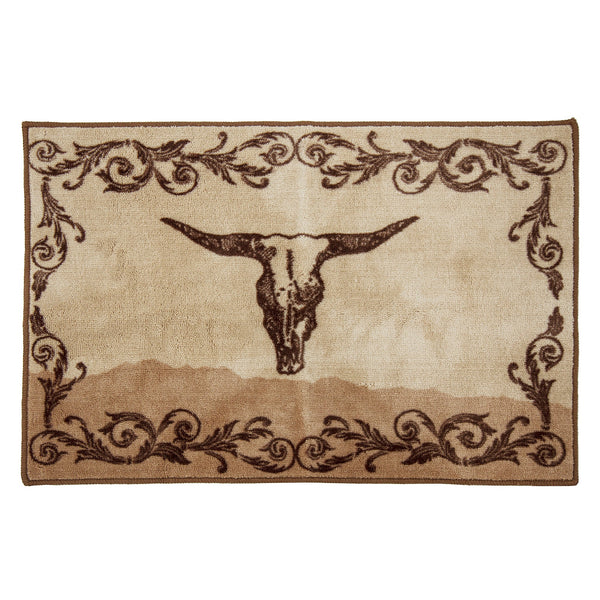 Hiend Accents Longhorn Skull Scrollwork Rug – Rustic Elegance For Southwestern Home Decor, Durable & Stylish Accent Tan,Cream  Bw1762-tt-oc