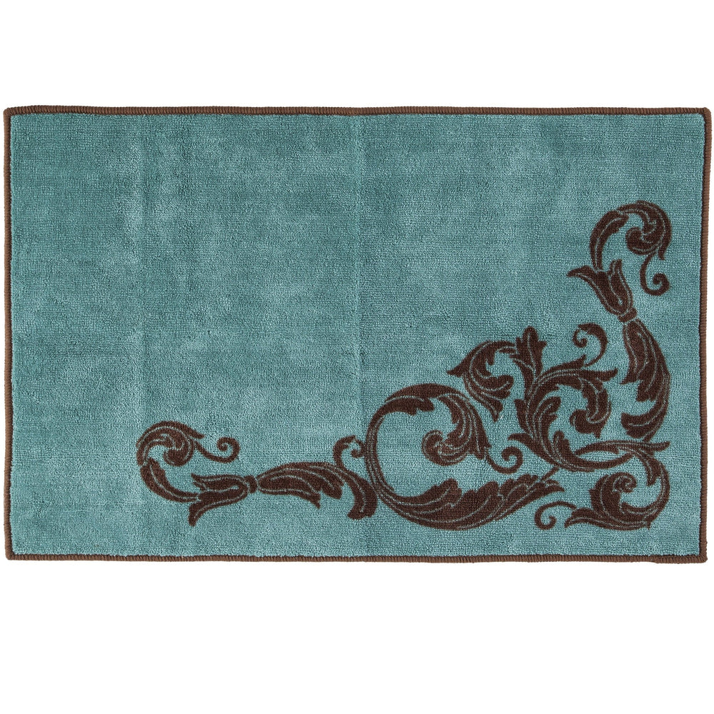 Hiend Accents Wyatt Scrollwork Rug - Elevate Your Home Decor With Stylish And Durable Design For Any Space Turquoise,Brown 100% Acrylic With Anti,Slip Latex Backing Bw1764-tt-tq