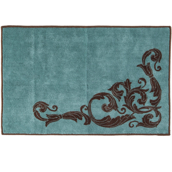 Hiend Accents Wyatt Scrollwork Rug - Elevate Your Home Decor With Stylish And Durable Design For Any Space Turquoise,Brown 100% Acrylic With Anti,Slip Latex Backing Bw1764-tt-tq