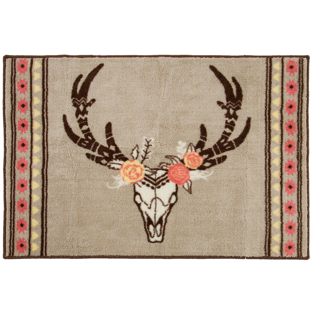 Hiend Accents Desert Skull Floral Rug - Elevate Your Space With Bohemian Charm And Durability For Any Room Cream,Tan,Pink 100% Premium Arylic,Latex Backing Bw1812