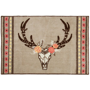 Hiend Accents Desert Skull Floral Rug - Elevate Your Space With Bohemian Charm And Durability For Any Room Cream,Tan,Pink 100% Premium Arylic,Latex Backing Bw1812