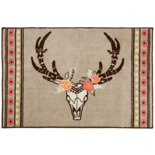 Hiend Accents Desert Skull Floral Rug - Elevate Your Space With Bohemian Charm And Durability For Any Room Cream,Tan,Pink 100% Premium Arylic,Latex Backing Bw1812