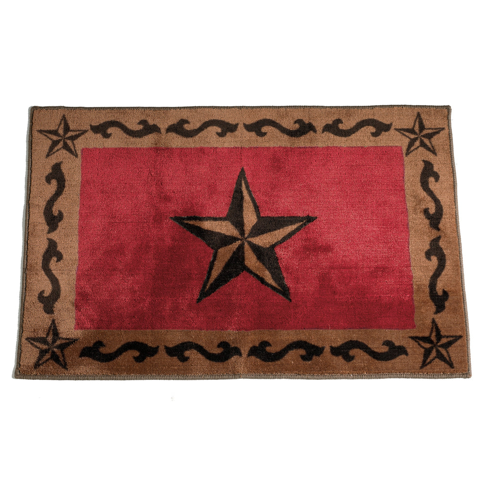 Hiend Accents Star Scroll Motif Rug - Rustic Elegance With Anti-slip Backing For Warm, Inviting Spaces Brown,Red 100% Premium Arylic,Latex Backing Bw2010-os-rd