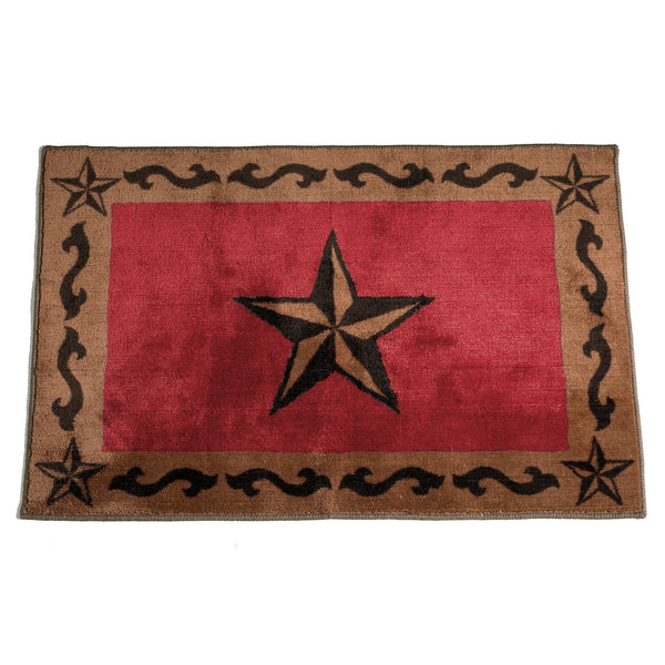 Hiend Accents Star Scroll Motif Rug - Rustic Elegance With Anti-slip Backing For Warm, Inviting Spaces Brown,Red 100% Premium Arylic,Latex Backing Bw2010-os-rd