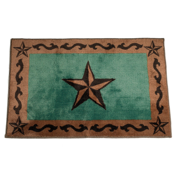 Hiend Accents Star Scroll Motif Rug - Rustic Elegance With Anti-slip Backing For Warm, Inviting Spaces Turquoise,Brown 100% Acrylic With Anti,Slip Latex Backing Bw2010-os-tq