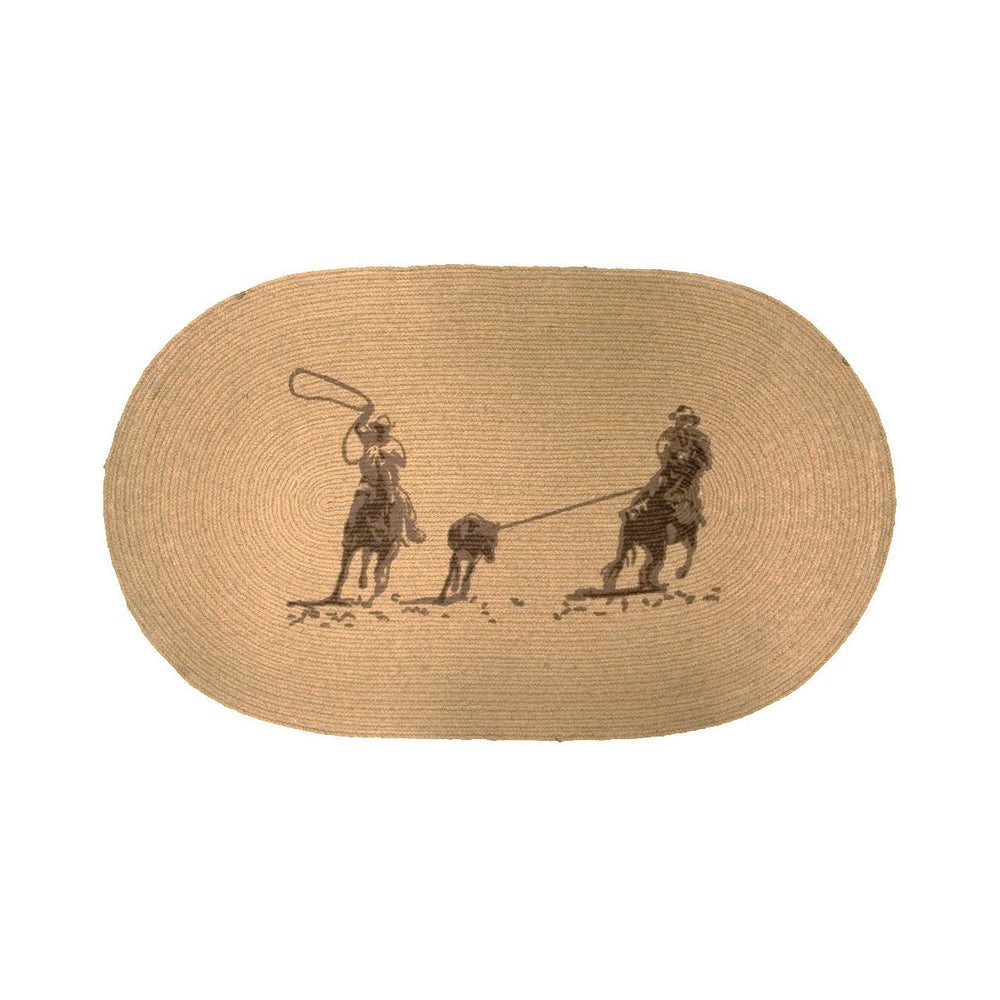 Hiend Accents Cowboy Team Roping Jute Rug - Embrace Rustic Western Charm And Sustainable Style For Your Home Tan 100% Premium Arylic,Latex Backing Bw3189-tf-oc