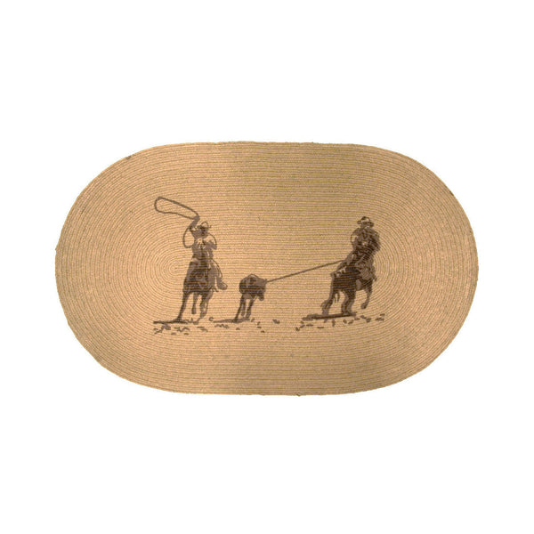 Hiend Accents Cowboy Team Roping Jute Rug - Embrace Rustic Western Charm And Sustainable Style For Your Home Tan 100% Premium Arylic,Latex Backing Bw3189-tf-oc