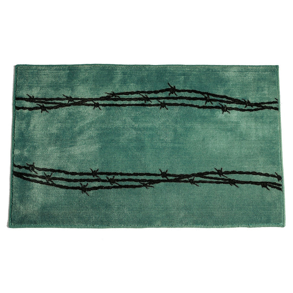Hiend Accents Barbwire Print Rug - Rustic Charm For Kitchen Or Bath With Anti-slip Backing And Durable Design Turquoise 100% Premium Arylic,Latex Backing Bw3190-os-tq