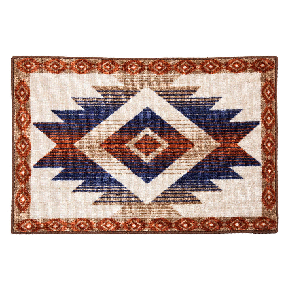 Hiend Accents Aztec Blue & Terracotta Rug - Stunning Southwestern Design For Elegant Home Decor And Comfort Cream,Blue,Orange  Bw3516