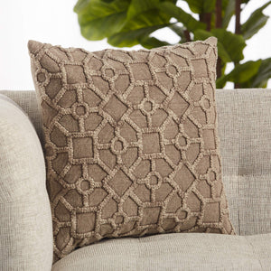 Jaipur Living Vibe by Jaipur Living Tufted Lattice Cotton Pillow Cover for Coastal Neutral Decor Taupe PLC102395