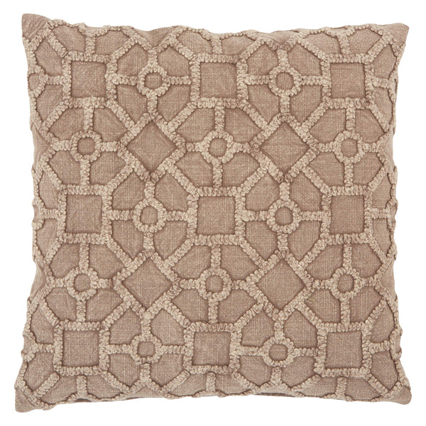Jaipur Living Vibe by Jaipur Living Tufted Lattice Cotton Pillow Cover for Coastal Neutral Decor Taupe PLC102395