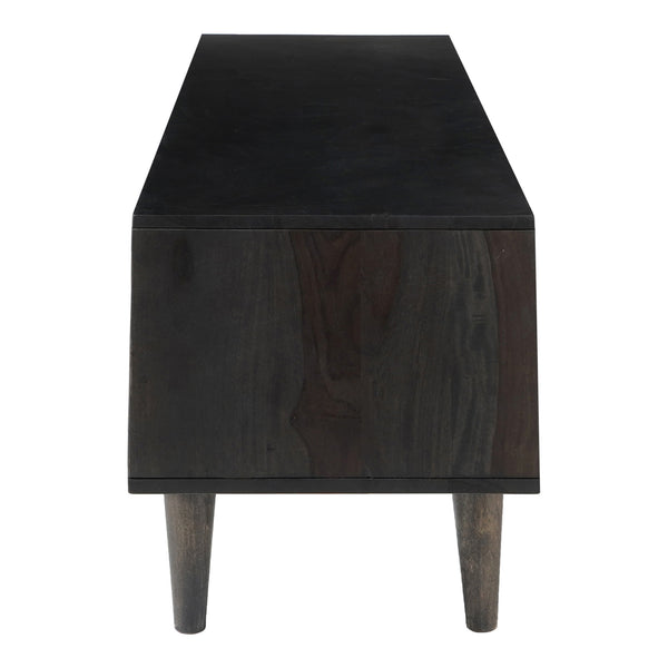 Moe's Home Pablo Mid-century Entertainment Unit In Solid Sheesham Wood With Unique Carved Cabinet Doors Black Solid Sheesham,Carved Sheesham Wood Doors On Mdf Bz-1040-02