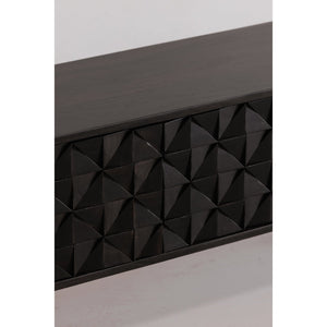 Moe's Home Pablo Mid-century Entertainment Unit In Solid Sheesham Wood With Unique Carved Cabinet Doors Black Solid Sheesham,Carved Sheesham Wood Doors On Mdf Bz-1040-02