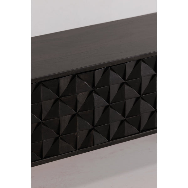 Moe's Home Pablo Mid-century Entertainment Unit In Solid Sheesham Wood With Unique Carved Cabinet Doors Black Solid Sheesham,Carved Sheesham Wood Doors On Mdf Bz-1040-02