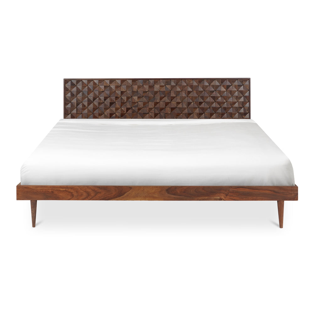 Moe's Home Pablo Bed - Exquisite Solid Sheesham Wood With Handcrafted Carved Headboard For Timeless Elegance Brown Solid Sheesham,Carved Sheesham Wood Headboard On Mdf Bz-1132-03-0
