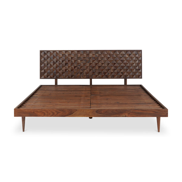 Moe's Home Pablo Bed - Exquisite Solid Sheesham Wood With Handcrafted Carved Headboard For Timeless Elegance Brown Solid Sheesham,Carved Sheesham Wood Headboard On Mdf Bz-1132-03-0