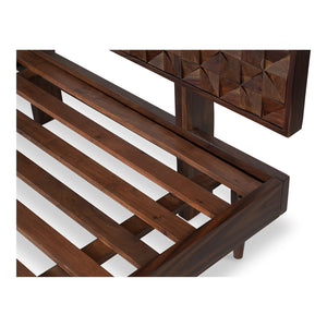 Moe's Home Pablo Bed - Exquisite Solid Sheesham Wood With Handcrafted Carved Headboard For Timeless Elegance Brown Solid Sheesham,Carved Sheesham Wood Headboard On Mdf Bz-1132-03-0